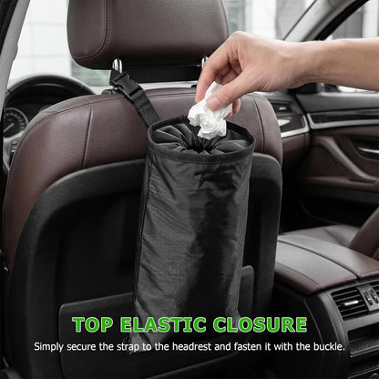 2 PCS Car Trash Bags, Washable Auto Garbage Bag with Elastic Vent & Sticky Strap Bottom Opening, Detachable Seat Back Garbage Container Trash Bin for Vehicle Home Outdoor