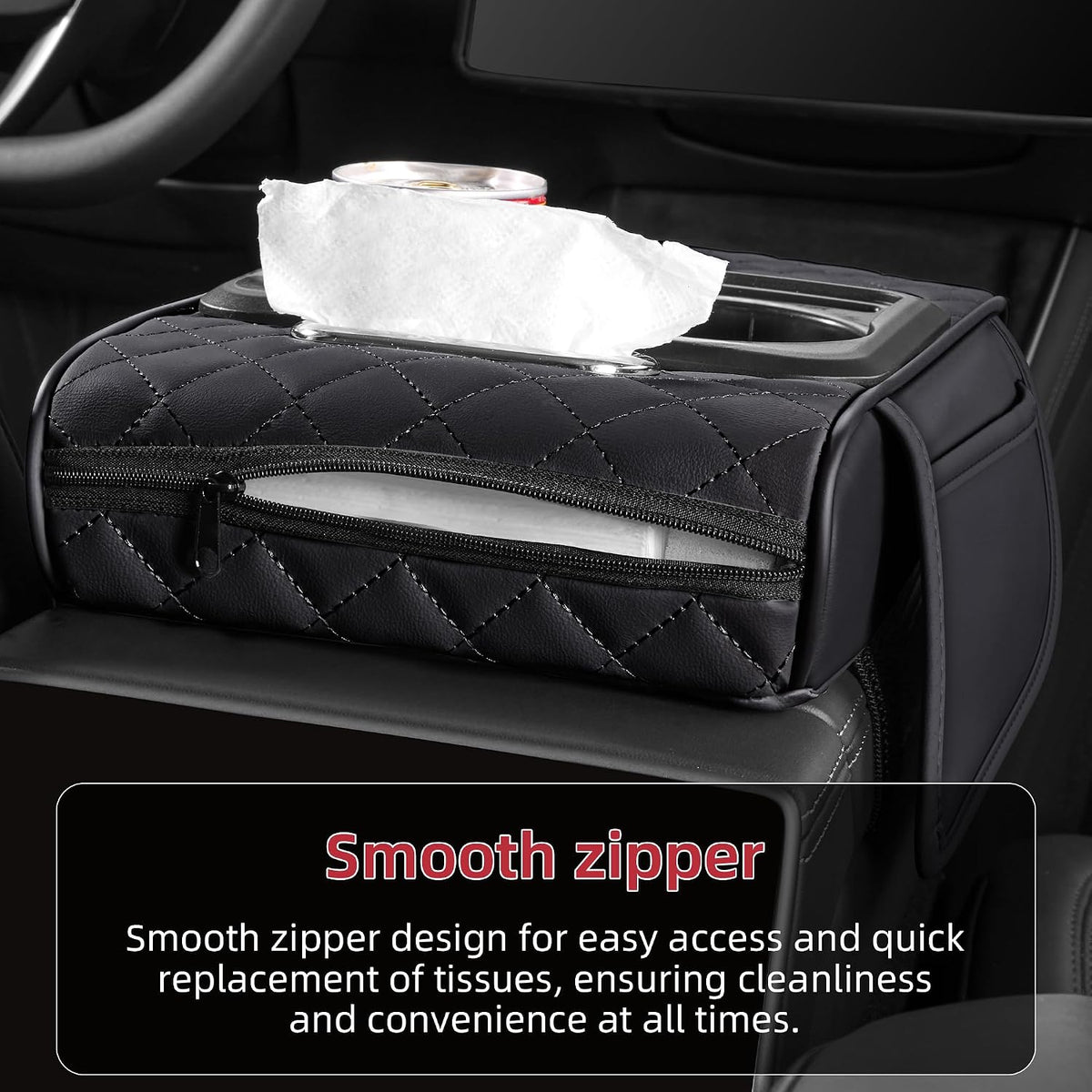 5 in 1 Nappa Leather Console Armrest Cover, Black