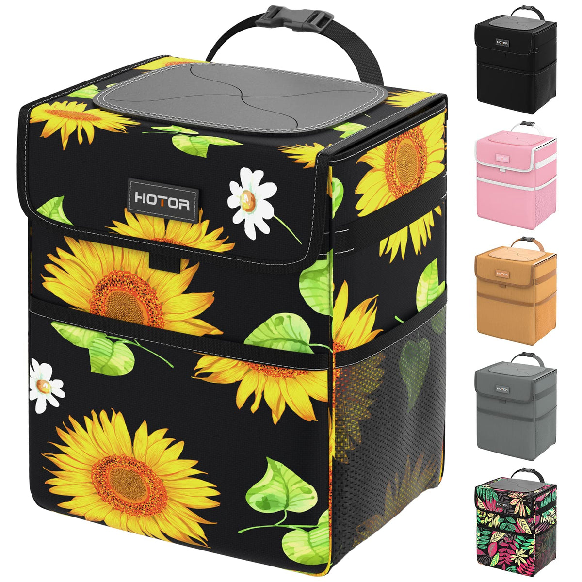 HOTOR Car Trash Can, Leak-Proof Car Organizer, Black, 2-Gallon