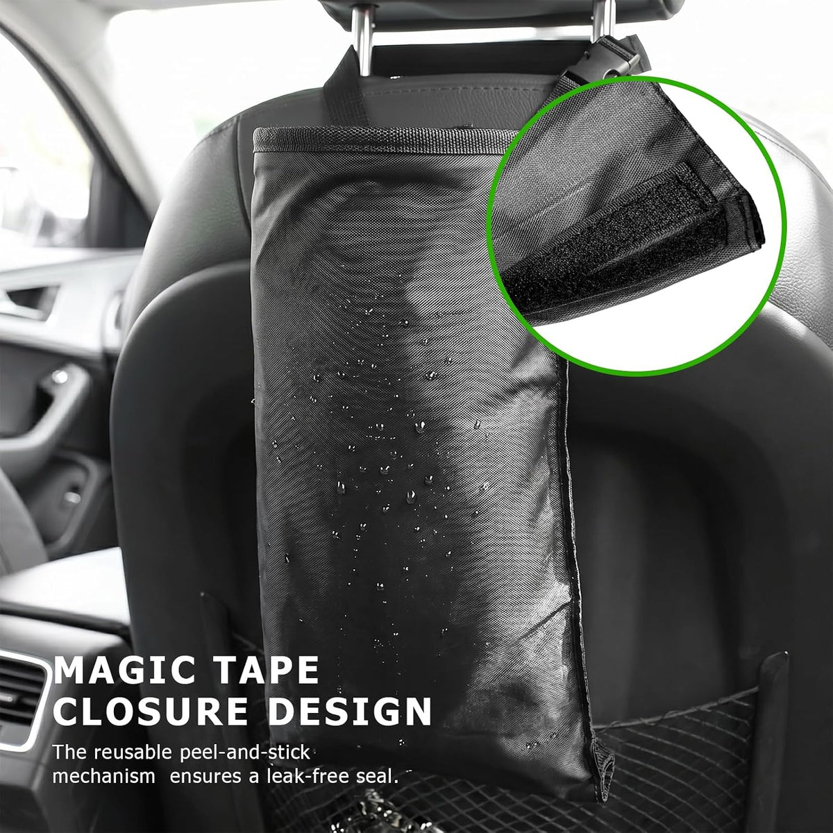 2 PCS Car Trash Bags, Washable Auto Garbage Bag with Elastic Vent & Sticky Strap Bottom Opening, Detachable Seat Back Garbage Container Trash Bin for Vehicle Home Outdoor