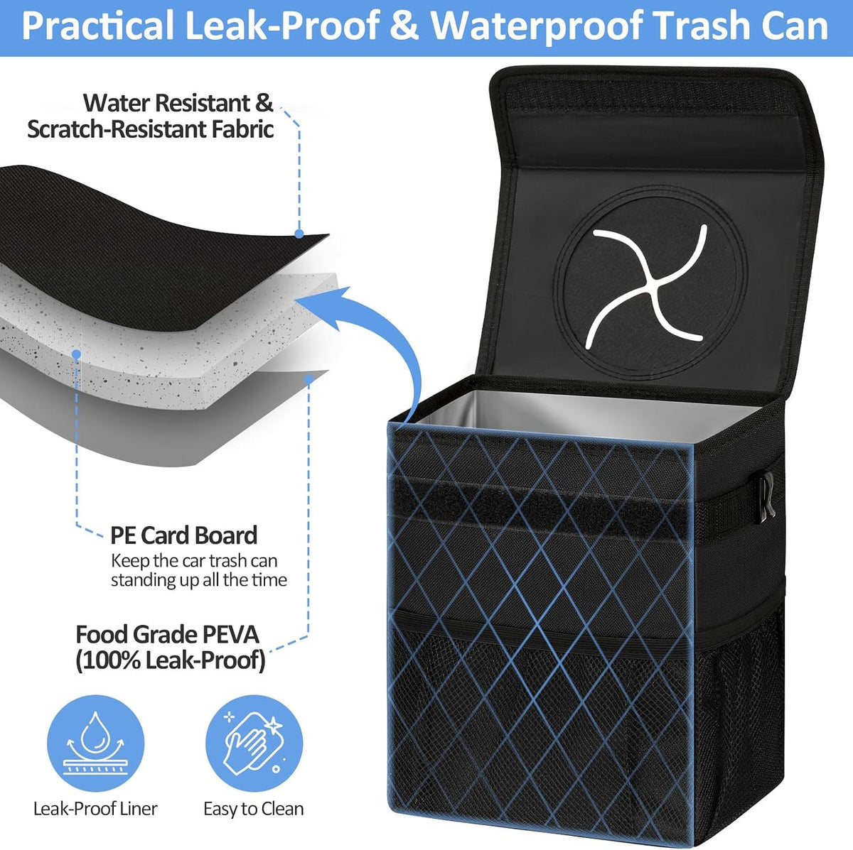 ELONGRIVER Leak Proof Car Trash Can with Lid Black