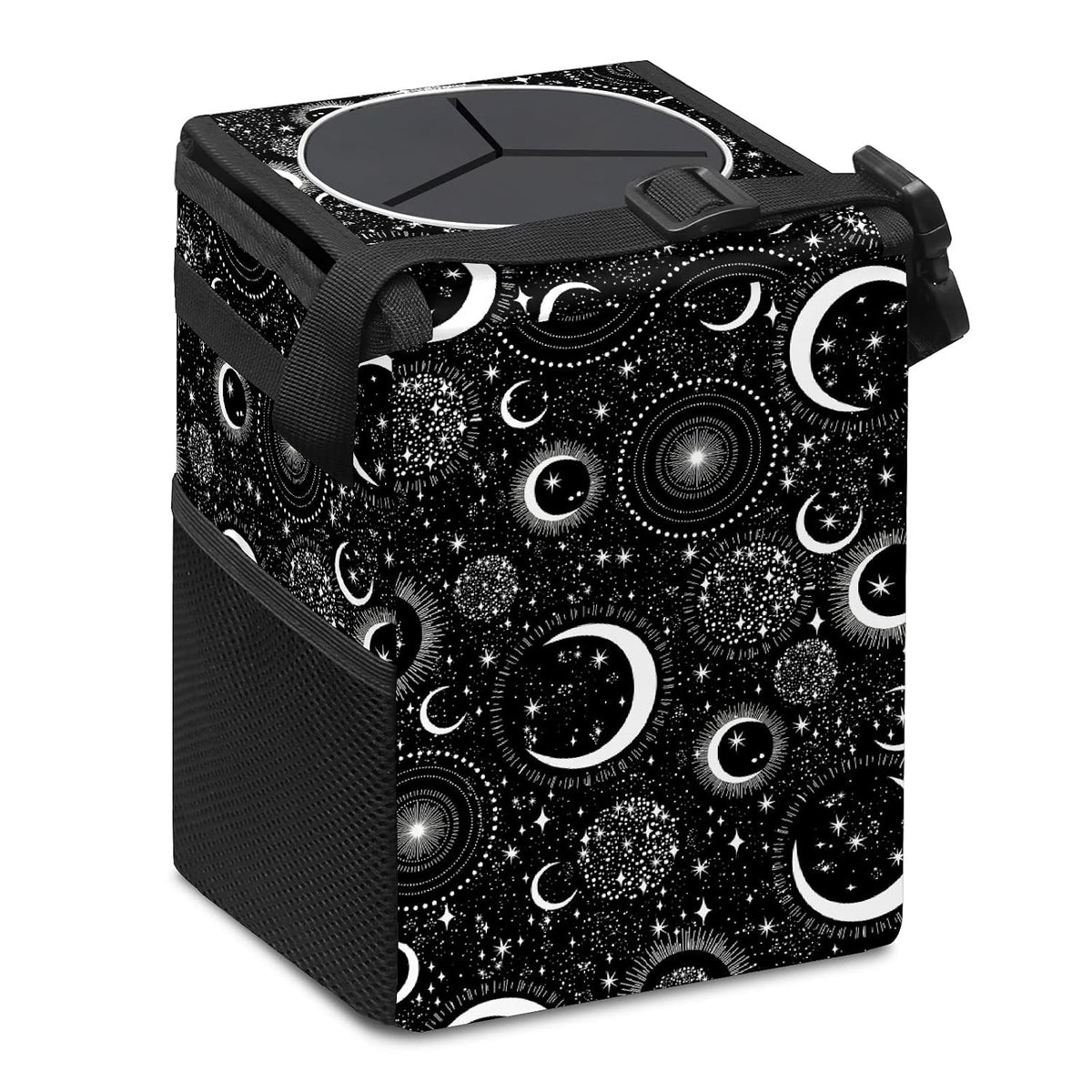 Gothic Moon Stars Boho Car Trash Can with Lid - Collapsible Reusable Waterproof Car Garbage Bag - Organizer