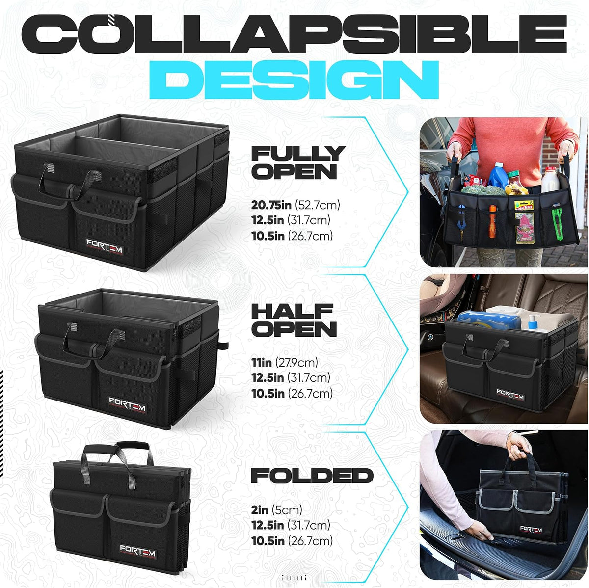 FORTEM Trunk Organizer - Foldable Car Organizer & Storage for SUVs & Trucks