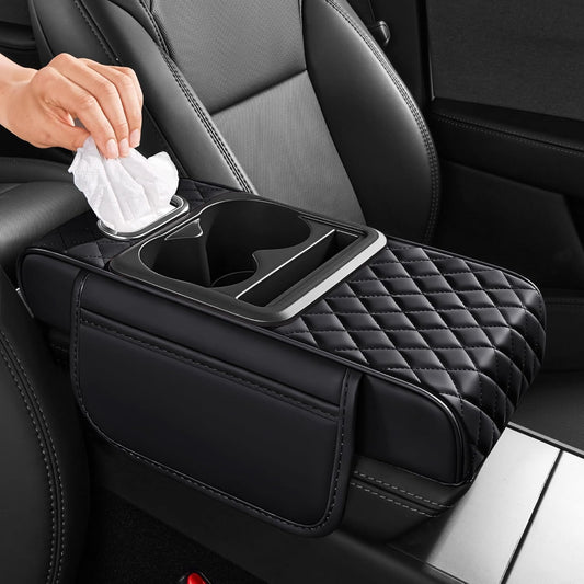 5 in 1 Nappa Leather Console Armrest Cover, Black