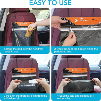 50 Pcs Disposable Car Trash Bags – Leakproof & Odor Seal - 2 Gallon Alternative to Car Trash Can – Hanging from Headrest/Easy Stick-On Trash Can for Car, Truck, SUV, RV, Travel & Ride-Share