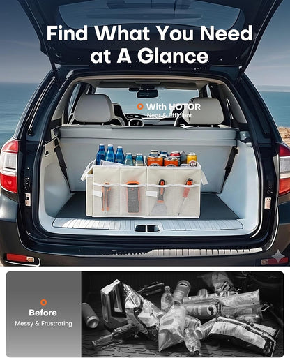 HOTOR Trunk Organizer - Foldable Car Organizer for SUVs & Sedans Storage