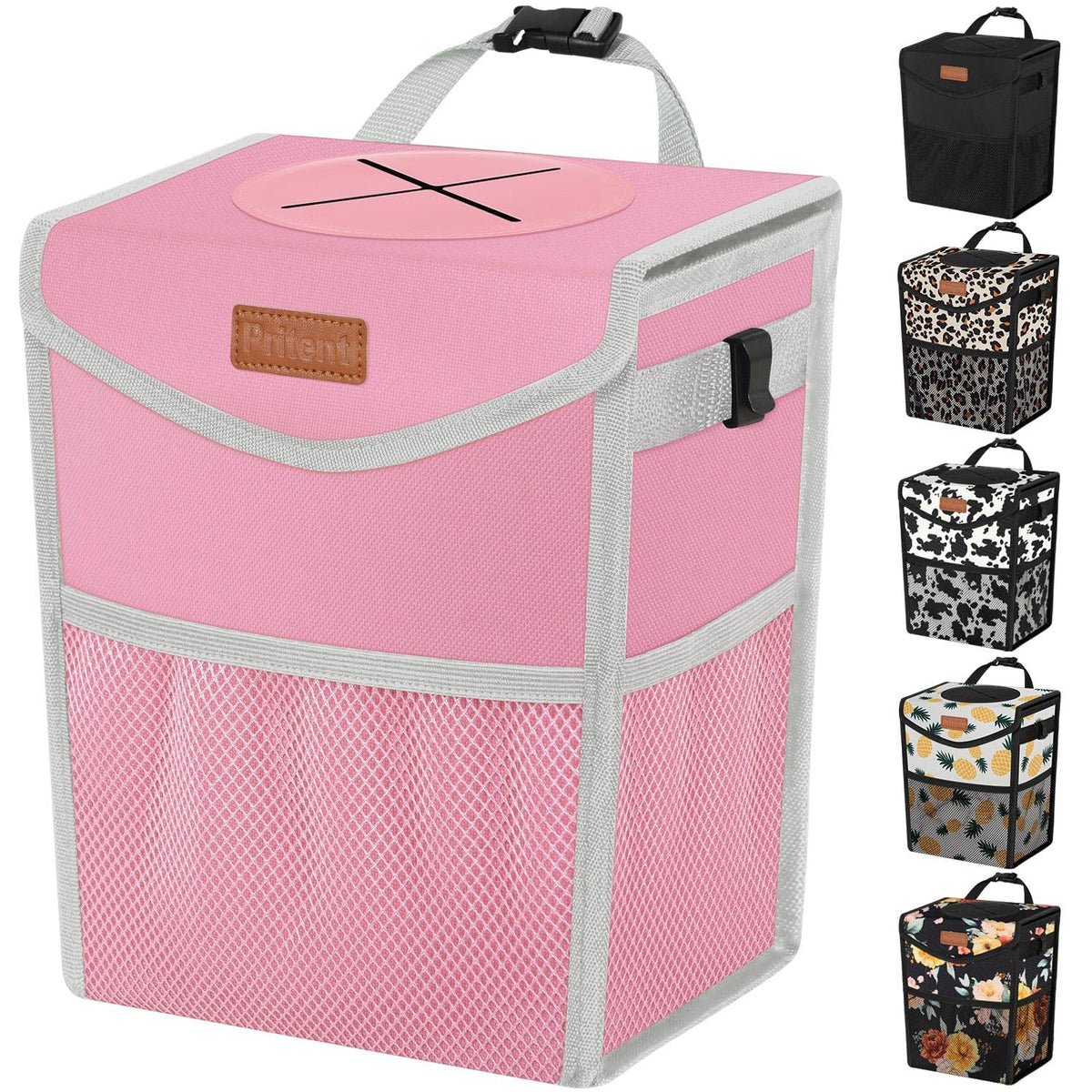 Pritent Car Trash Can with Lid Leakproof Car Garbage Bag Vehicle Trash Bin
