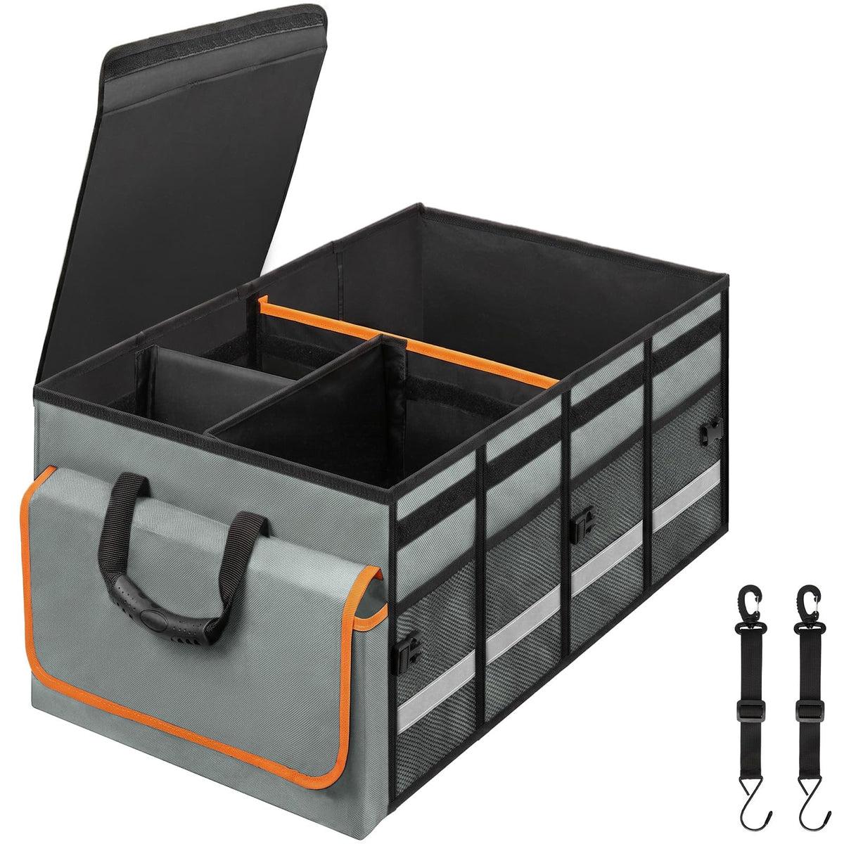 Car Trunk Organizer and Storage with Lid & Removable Leakproof Cooler Bag, Car Accessories 6 Removable Dividers for Custom Space, Collapsible Large Trunk Organizers Interior for SUV Sendan with Cover