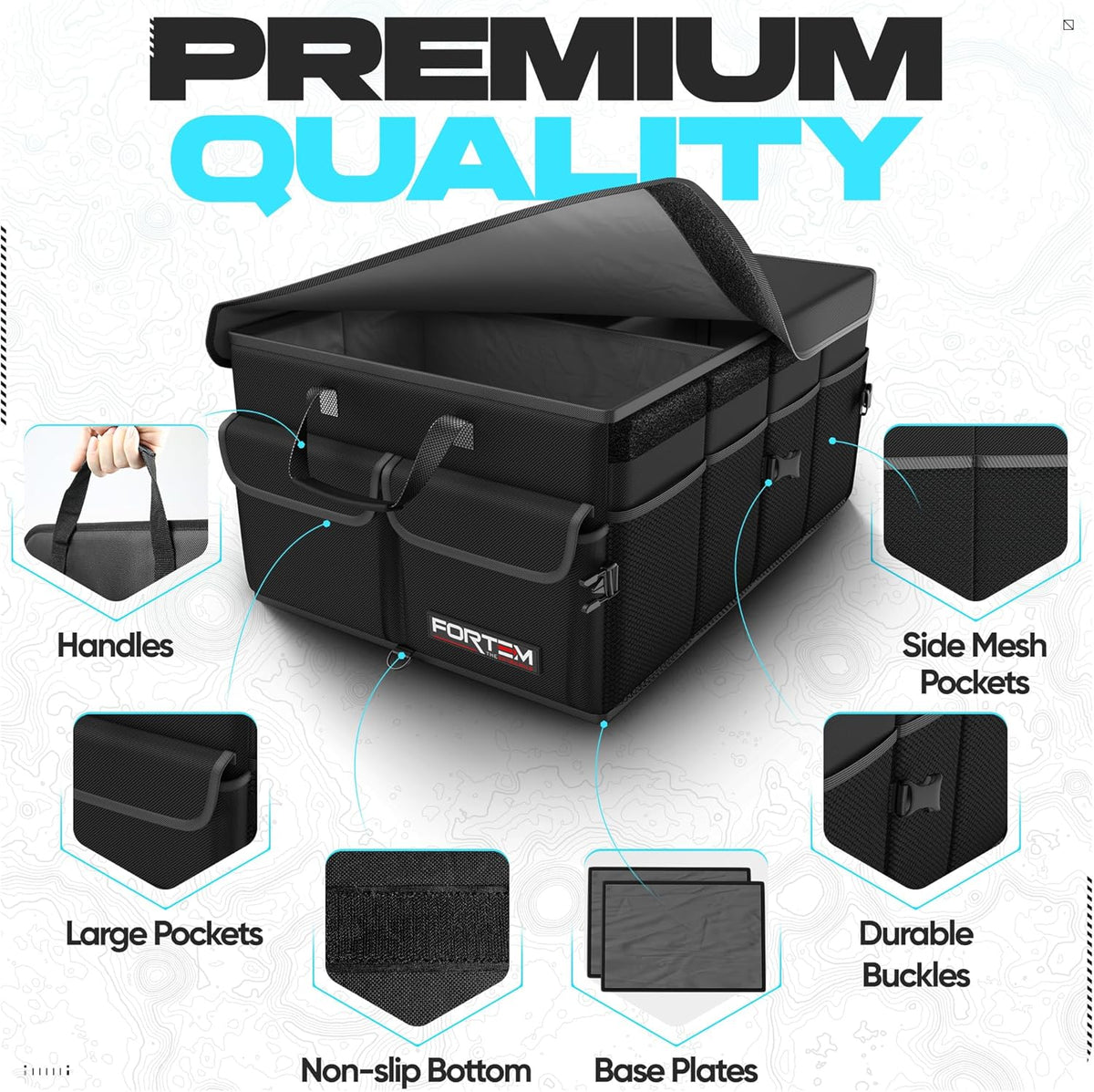 FORTEM Trunk Organizer - Foldable Car Organizer & Storage for SUVs & Trucks