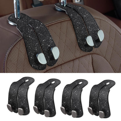 CoBak Purse Hook for Car - Universal Premium Stitched Leather and Aluminum-Magnesium Alloy Double Car Seat Back Storage Hook for Purses, Handbags, Bags (2 Pack),Black