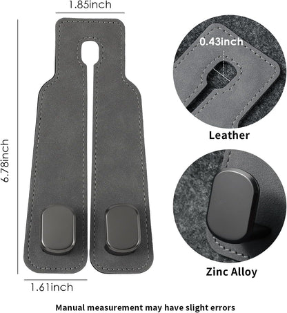KINIVA Car Seat Headrest Storage Hooks, Set of 2, Suede PU Leather, Double Hooks (Grey)