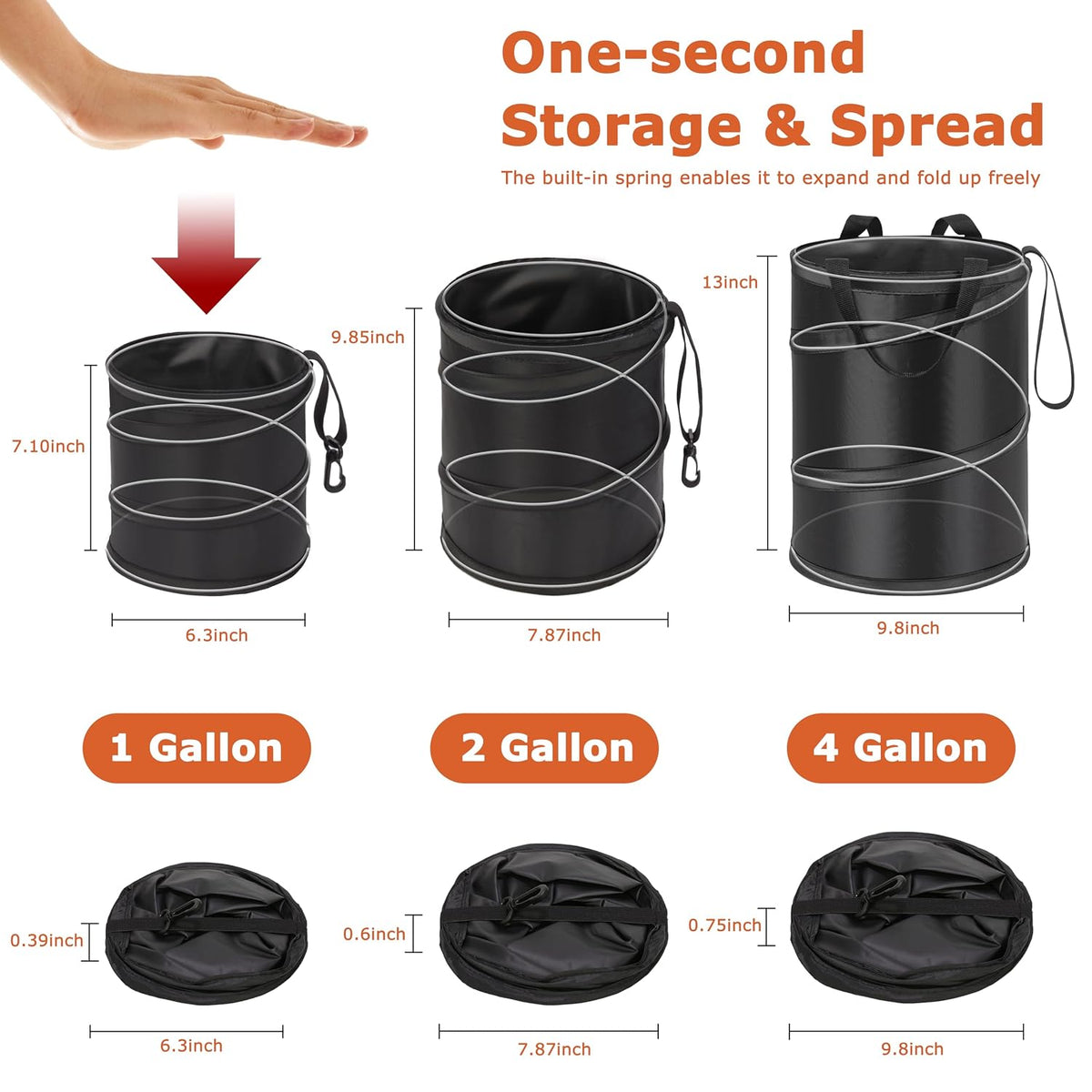 Ginsco 2 Gallons New Leakproof Car Trash Can, Compact Trash Can Pop-up Collapsible Hanging Car Trash Bin with Hook and Loop, Waterproof PEVA Liner Open-Top Garbage Can for Cars Home Office