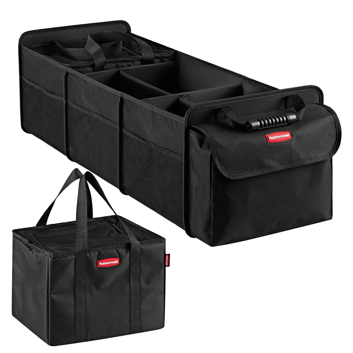 Rubbermaid Car Organizer, Collapsible Trunk Organizer, Multi-Compartment Car Storage Organization for Car Accessories, 2 Compartments With Cover, 21.65"*14.17"*12.2"