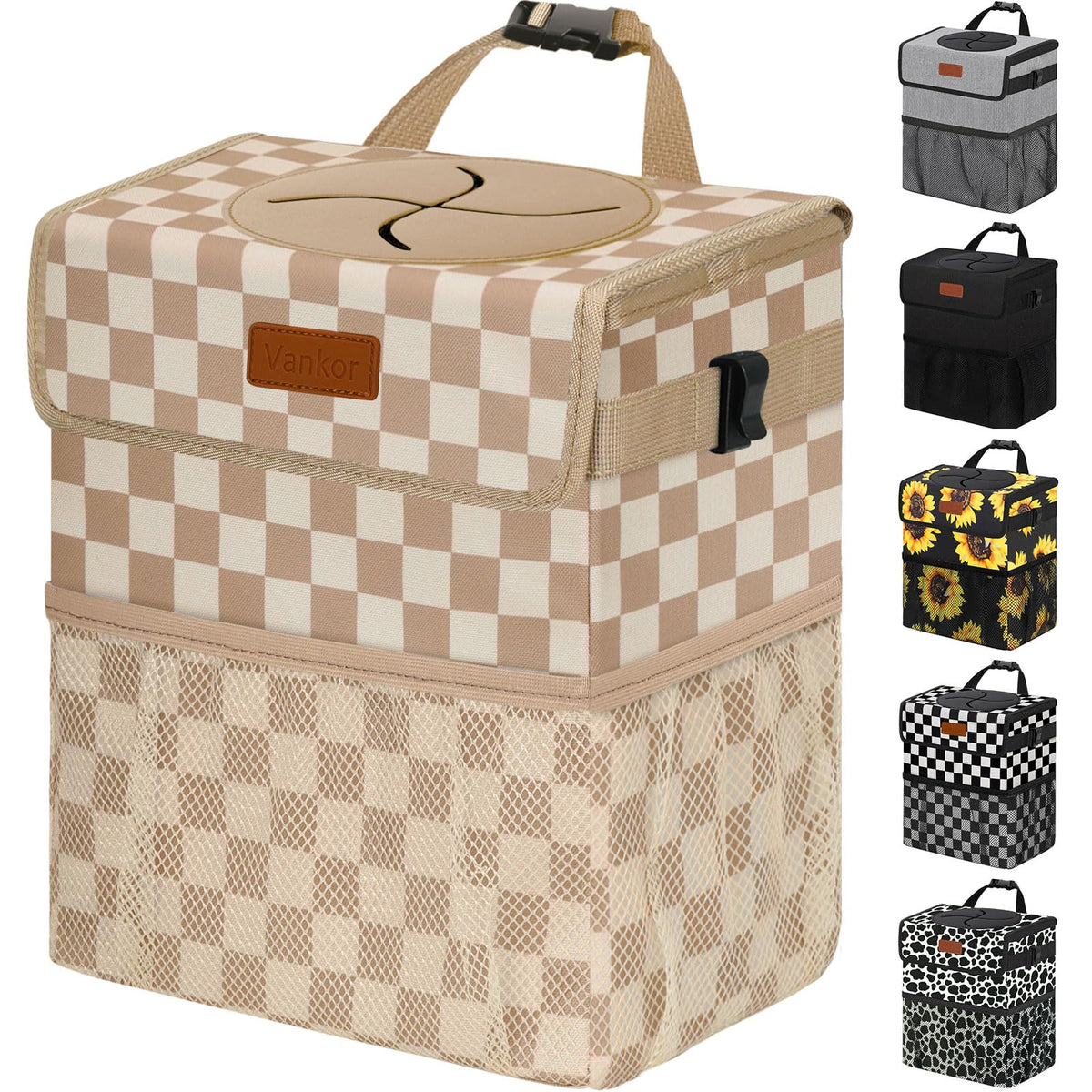 Vankor Car Trash Can with Lid Leak Proof Car Accessories for Women
