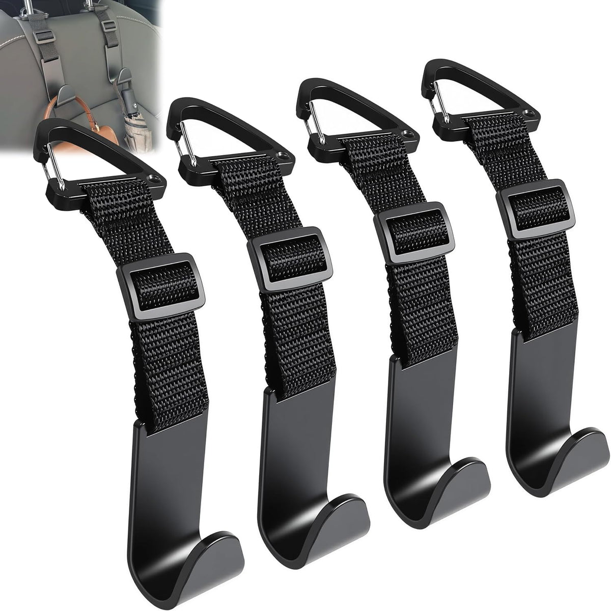 Amooca 4 Pack Anti-drop Headrest Hooks Adjustable Car Seat Organizer