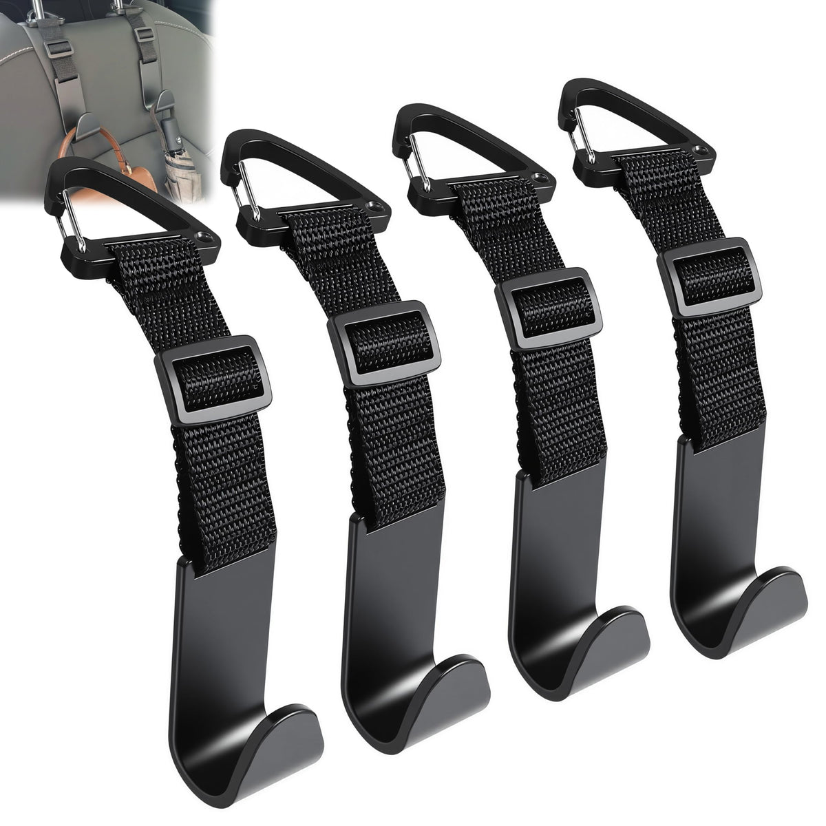Amooca 4 Pack Anti-drop Headrest Hooks Adjustable Car Seat Organizer