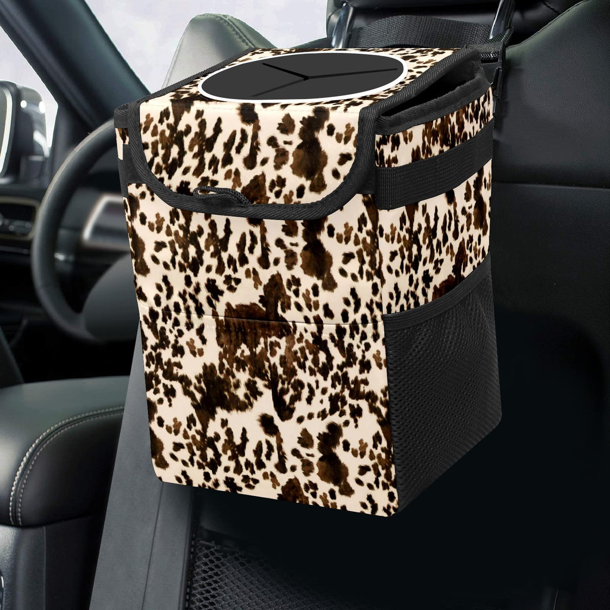 Gothic Moon Stars Boho Car Trash Can with Lid - Collapsible Reusable Waterproof Car Garbage Bag - Organizer