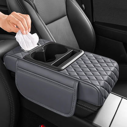 5 in 1 Nappa Leather Console Armrest Cover, Black