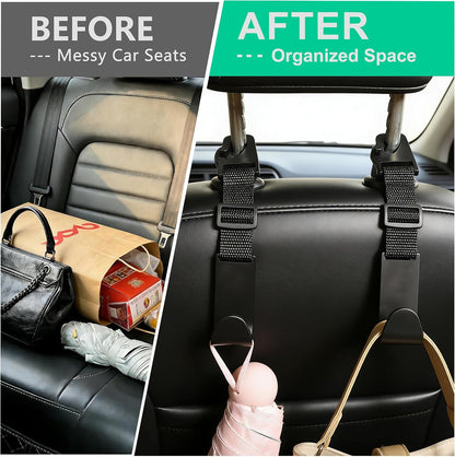 Amooca Adjustable Car Headrest Hooks 4 Pack Vehicle Seat Hanger for Bags