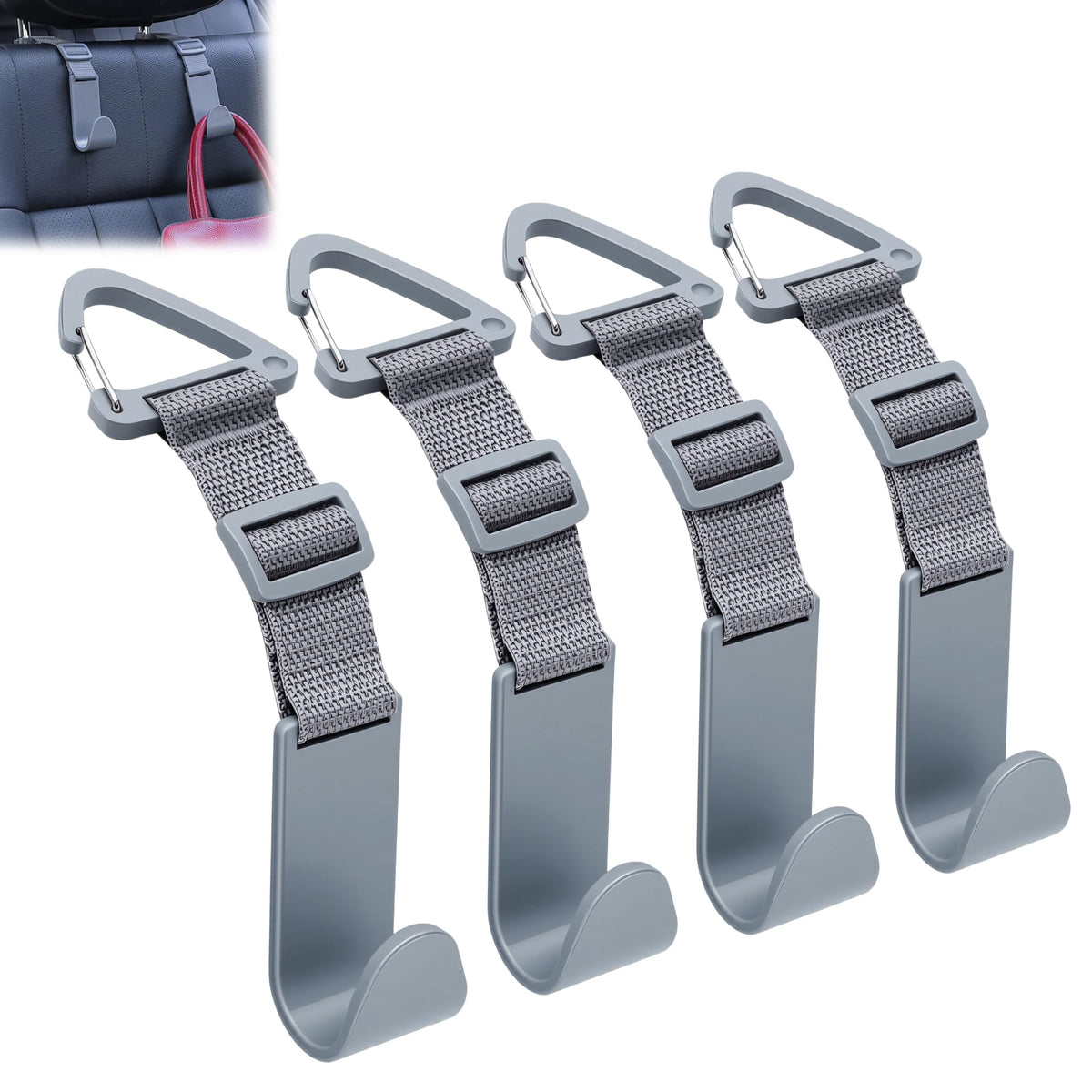 Amooca 4 Pack Anti-drop Headrest Hooks Adjustable Car Seat Organizer
