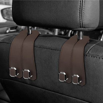2PCS Car Hooks for Headrest, Faux Leather Purse Hook for Car Seat Back Organizers and Storage, Double Metal Purse Holder Bag Hanger, Universal Car Interior Accessories for Women Man