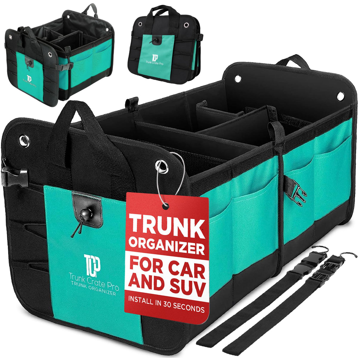 Car Trunk Organizer for SUV & Truck Cargo Storage, Large, Black