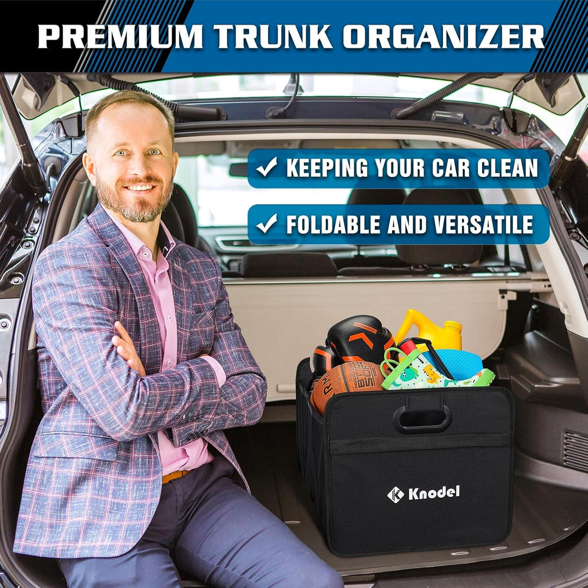 K KNODEL Foldable Trunk Storage Organizer for Car and Suv (Medium, Black)