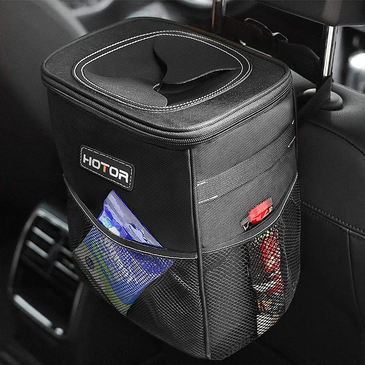 HOTOR Car Trash Can, Leakproof Car Organizer, 3-Gallon, Black