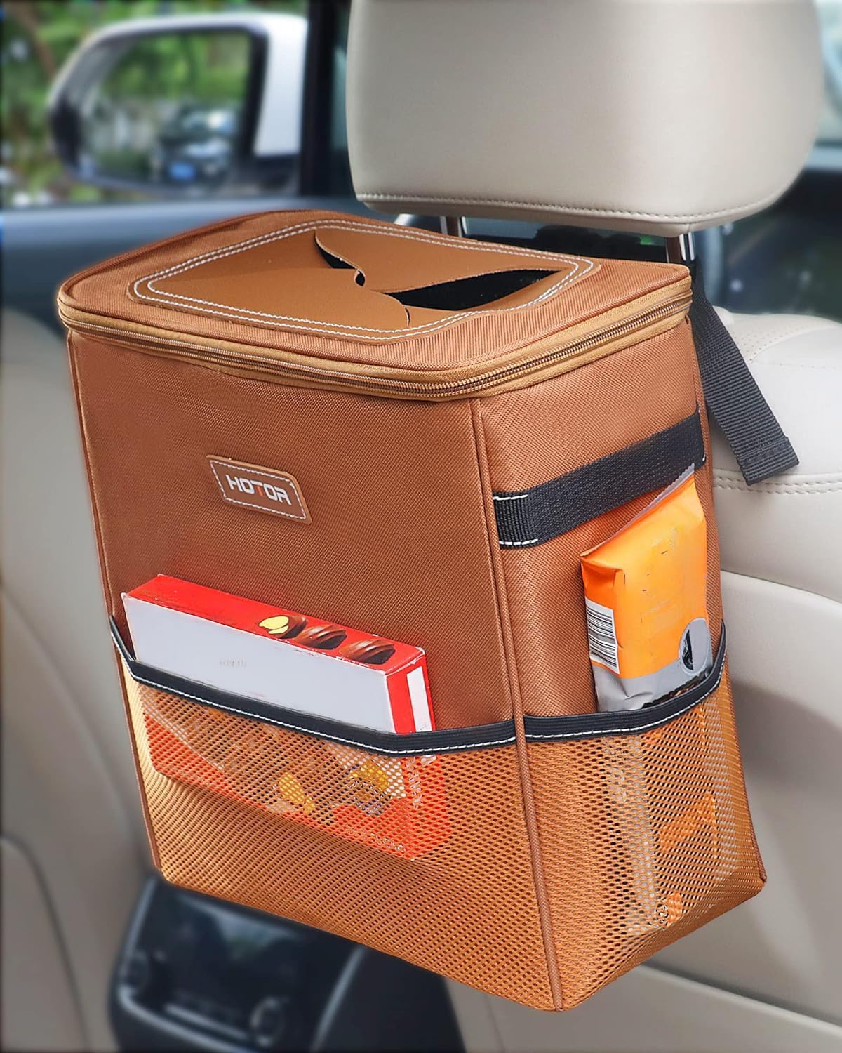 HOTOR Car Trash Can, Leakproof Car Organizer, 3-Gallon, Black