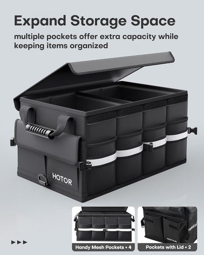HOTOR Car Trunk Organizer - Foldable Car Storage for SUV, 2 Compartments
