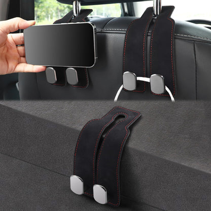 LivTee Headrest Purse Hook for Car, Seat Hook Hangers Storage Organizer for Bags and Coats Holder, Upgrade Leather Double Hook and Mobile Phone Holder for Universal Vehicle Car Accessories (Grey)