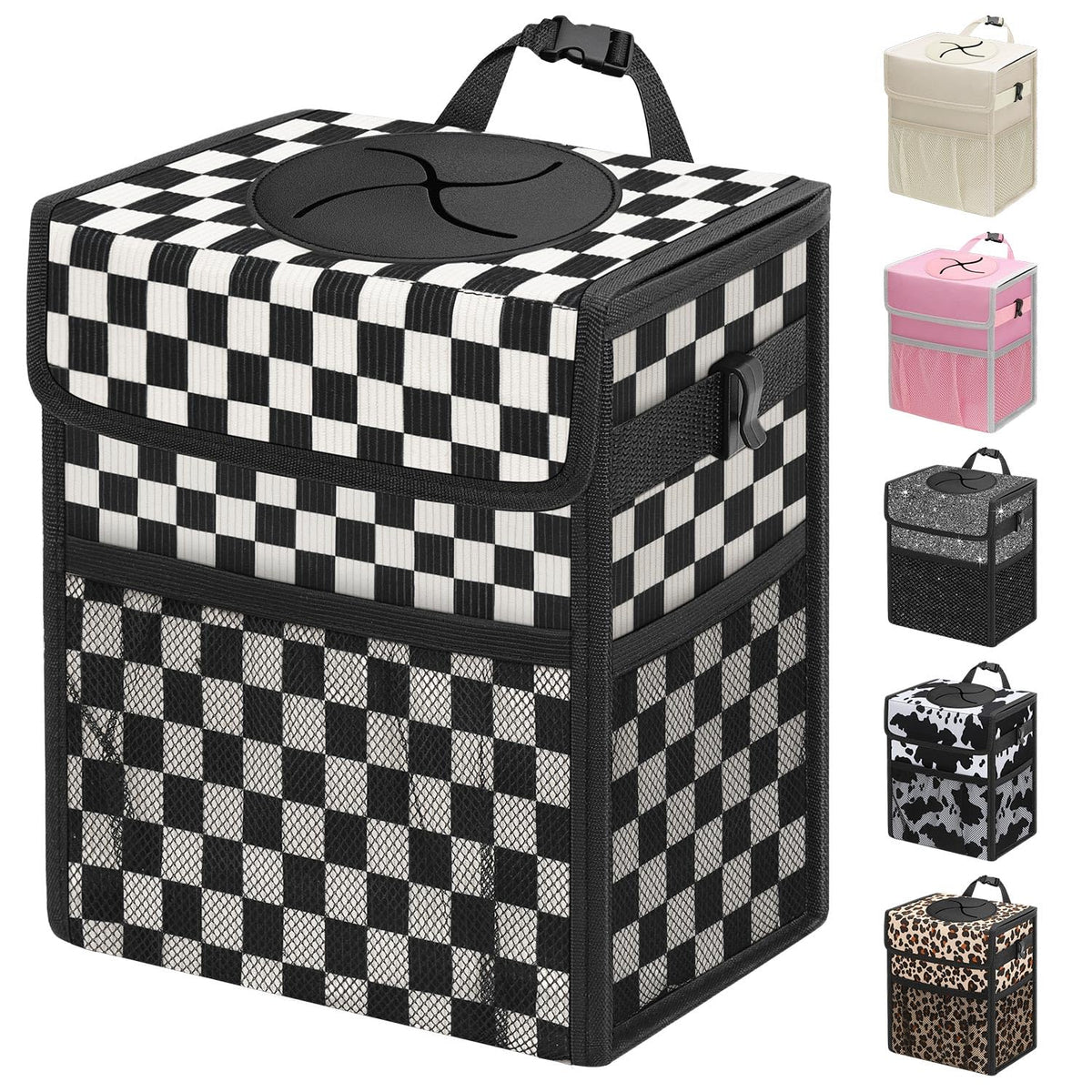 Capolo Car Trash Can with Lid, Leakproof Car Garbage Can Car Trash Bag
