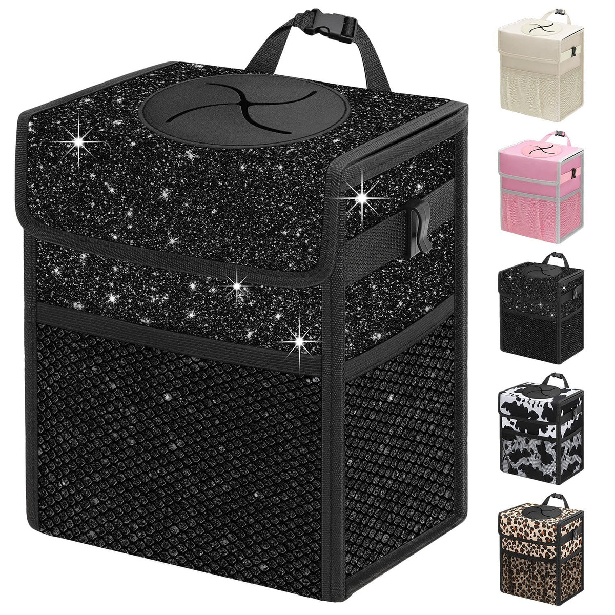 Capolo Car Trash Can with Lid, Leakproof Car Garbage Can Car Trash Bag