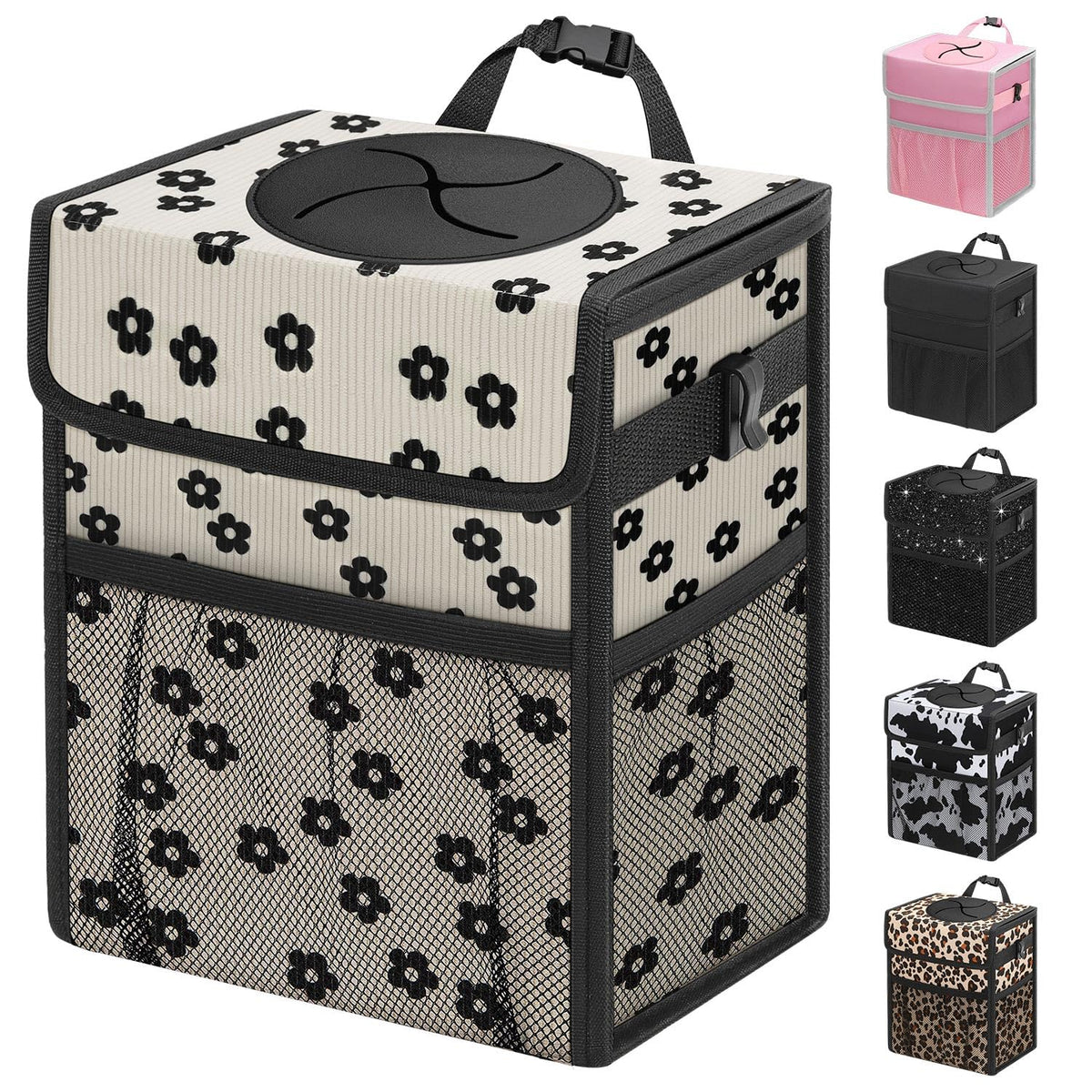 Capolo Car Trash Can with Lid, Leakproof Car Garbage Can Car Trash Bag