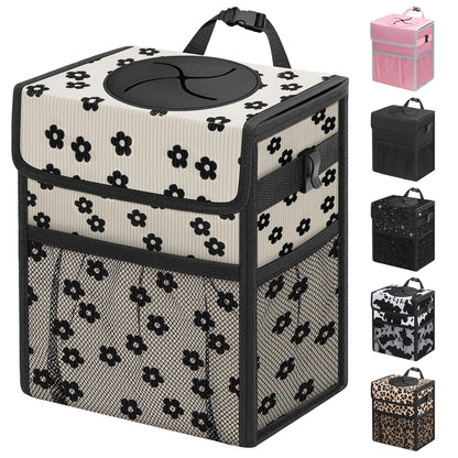 Capolo Car Trash Can with Lid, Leakproof Car Garbage Can Car Trash Bag