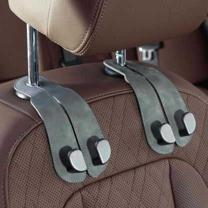 CoBak Purse Hook for Car - Universal Premium Stitched Leather and Aluminum-Magnesium Alloy Double Car Seat Back Storage Hook for Purses, Handbags, Bags (2 Pack),Black