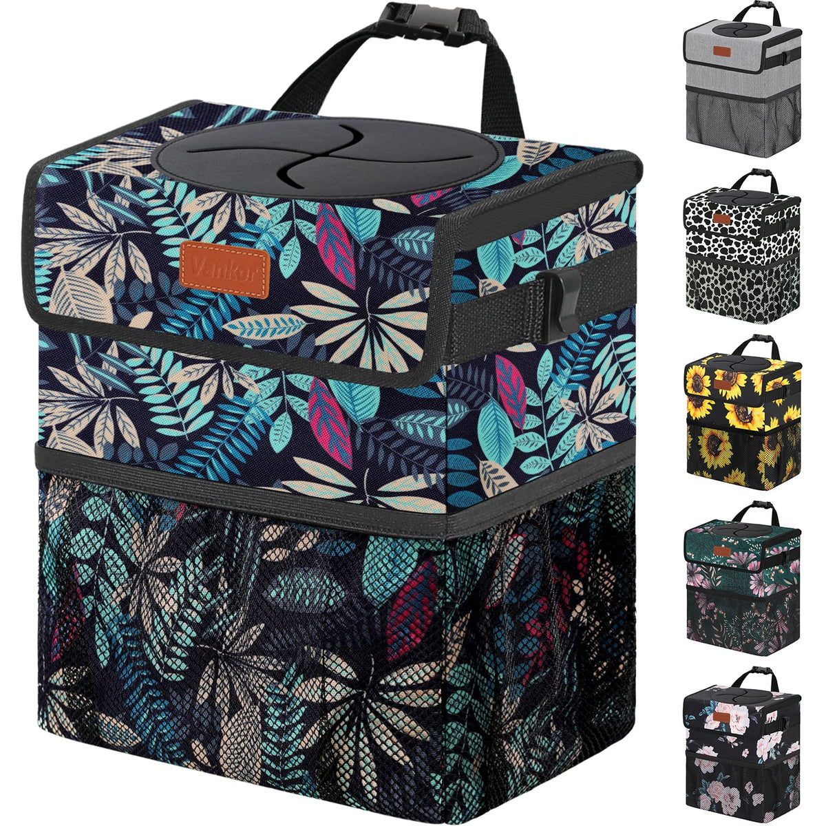 Vankor Car Trash Can with Lid Leak Proof Car Accessories for Women