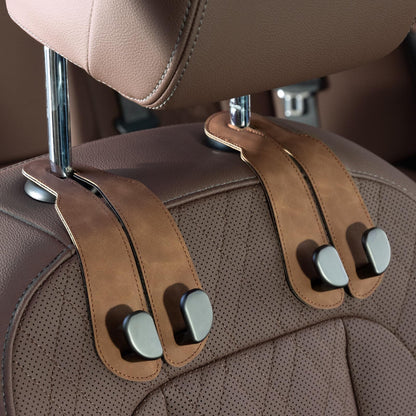 CoBak Purse Hook for Car - Universal Premium Stitched Leather and Aluminum-Magnesium Alloy Double Car Seat Back Storage Hook for Purses, Handbags, Bags (2 Pack),Black