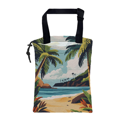 Car Garbage Bag Palm Tree Sunset at a Beach Hanging Canvas Car Trash Bag Drawstring Car Back Seat Organizer for Car Back Front Seat Console with Adjustable Buckle