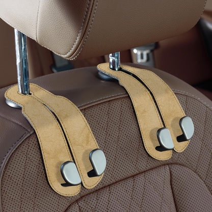 CoBak Purse Hook for Car - Universal Premium Stitched Leather and Aluminum-Magnesium Alloy Double Car Seat Back Storage Hook for Purses, Handbags, Bags (2 Pack),Black