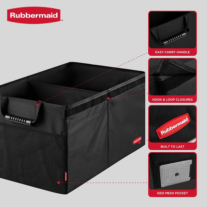 Rubbermaid Car Organizer, Collapsible Trunk Organizer, Multi-Compartment Car Storage Organization for Car Accessories, 2 Compartments With Cover, 21.65"*14.17"*12.2"