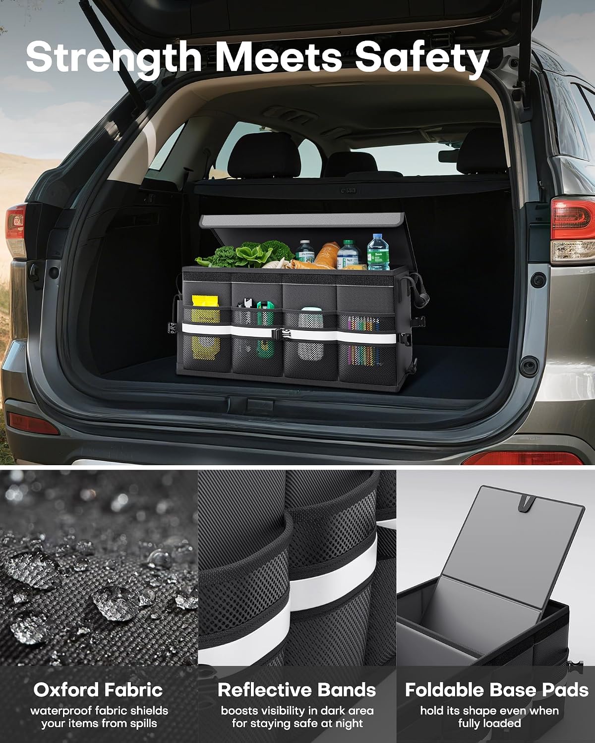 HOTOR Car Trunk Organizer - Foldable Car Storage for SUV, 2 Compartments