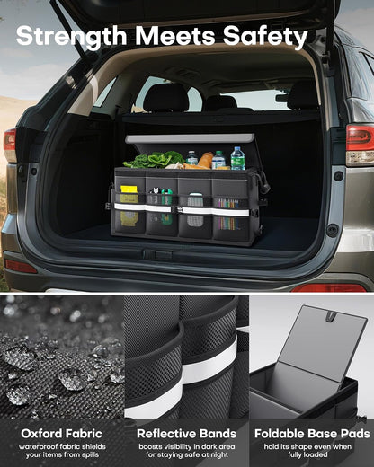 HOTOR Car Trunk Organizer - Foldable Car Storage for SUV, 2 Compartments