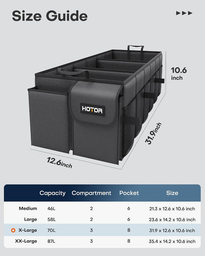 HOTOR Trunk Organizer - Foldable Car Organizer for SUVs & Sedans Storage