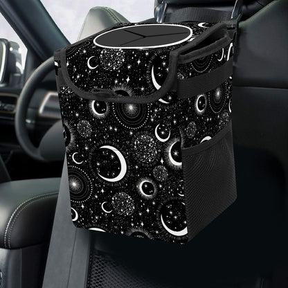 Gothic Moon Stars Boho Car Trash Can with Lid - Collapsible Reusable Waterproof Car Garbage Bag - Organizer