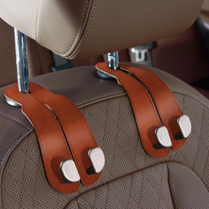 CoBak Purse Hook for Car - Universal Premium Stitched Leather and Aluminum-Magnesium Alloy Double Car Seat Back Storage Hook for Purses, Handbags, Bags (2 Pack),Black