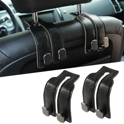 KINIVA Car Seat Headrest Storage Hooks, Set of 2, Suede PU Leather, Double Hooks (Grey)