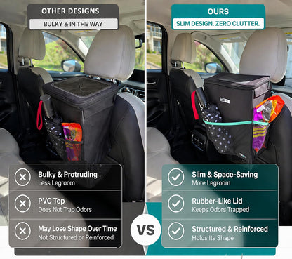 RoadBin Car Trash Can - Slim 4" 2.5 Gallon Hanging Car Garbage Can, Stays Upright, Leakproof and Odor-Sealing Trash Bin for Clean, Clutter-Free Trucks, SUVs and Vans - Designed in the USA