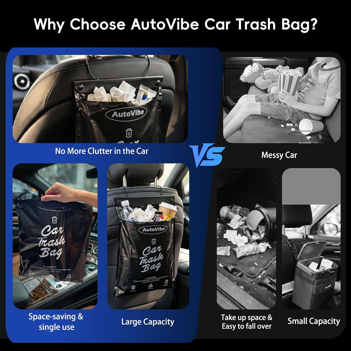 50 Count Hanging Recycled Disposable Car Trash Bags Pack-Friendly
