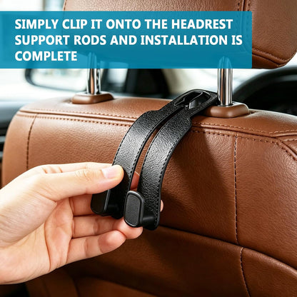 TENOC Car Seat Headrest Hooks, Multifunctional Leather Car Seat Back Organizer Hooks, Heavy Duty Car Interior Storage Accessories for Shopping Bags, Groceries, Clothes, Handbags